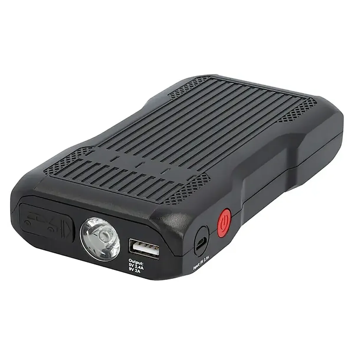 Der Cartrend Jump-Starter – grau von Cartrend ist eine vielseitige, graue, tragbare Powerbank mit USB-Anschluss, LED-Taschenlampe und praktischem seitlichem Einschaltknopf – perfekt nicht nur zum Aufladen Ihrer Geräte, sondern auch zur Starthilfe für Ihr Auto in Notfällen.