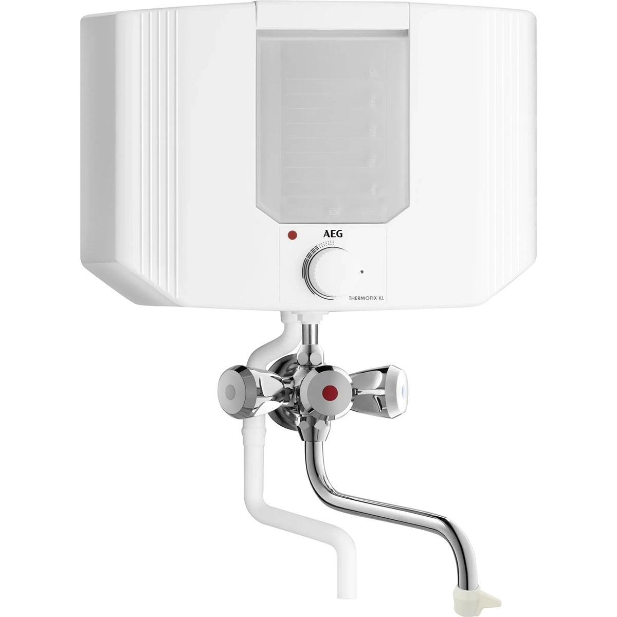 Das AEG Thermofix KL Komplettset – weiß umfasst einen weißen elektrischen Wasserkocher mit Drehregler und einer verchromten Niederdruck-Armatur – perfekt zum Kochen von Wasser in Ihrer Küche. Ideal als Komplettlösung von AEG.