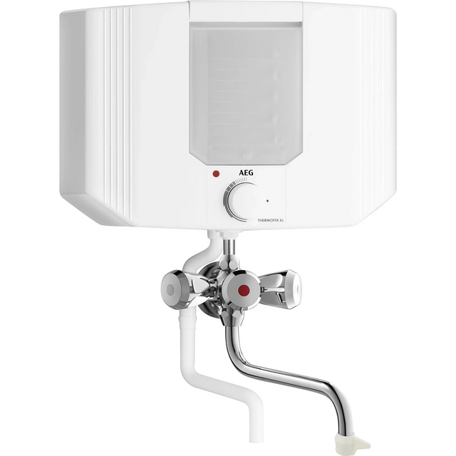 Das AEG Thermofix KL Komplettset – weiß umfasst einen weißen elektrischen Wasserkocher mit Drehregler und einer verchromten Niederdruck-Armatur – perfekt zum Kochen von Wasser in Ihrer Küche. Ideal als Komplettlösung von AEG.