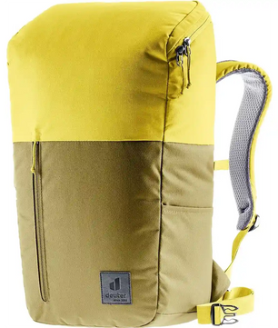 Der deuter UP Stockholm 22 Rucksack in Gelb bietet eine Reißverschluss-Fronttasche, gepolsterte Schultergurte und ein 15-Zoll-Laptopfach.