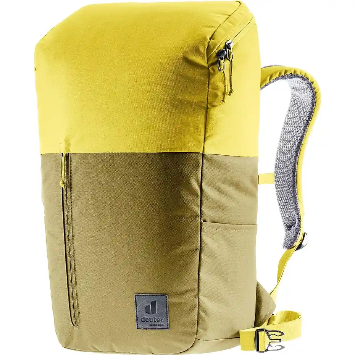 Der deuter UP Stockholm 22 Rucksack in Gelb bietet eine Reißverschluss-Fronttasche, gepolsterte Schultergurte und ein 15-Zoll-Laptopfach.