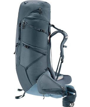 Geräumiger grauer DEUTER Aircontact Core 70+10 Wanderrucksack von deuter mit vielen Fächern, gepolsterten Schultergurten und einem Hüftgurt - perfekt für Mehrtagestouren.