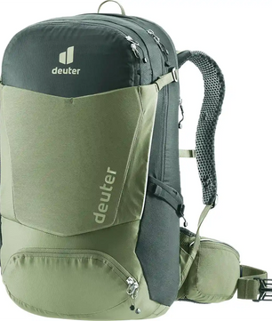 Der deuter Trans Alpine Pro 28 Rucksack in Grün bietet mehrere Fächer und verstellbare, gepolsterte Gurte - perfekt für Alpenüberquerungen oder Mountainbike-Touren.