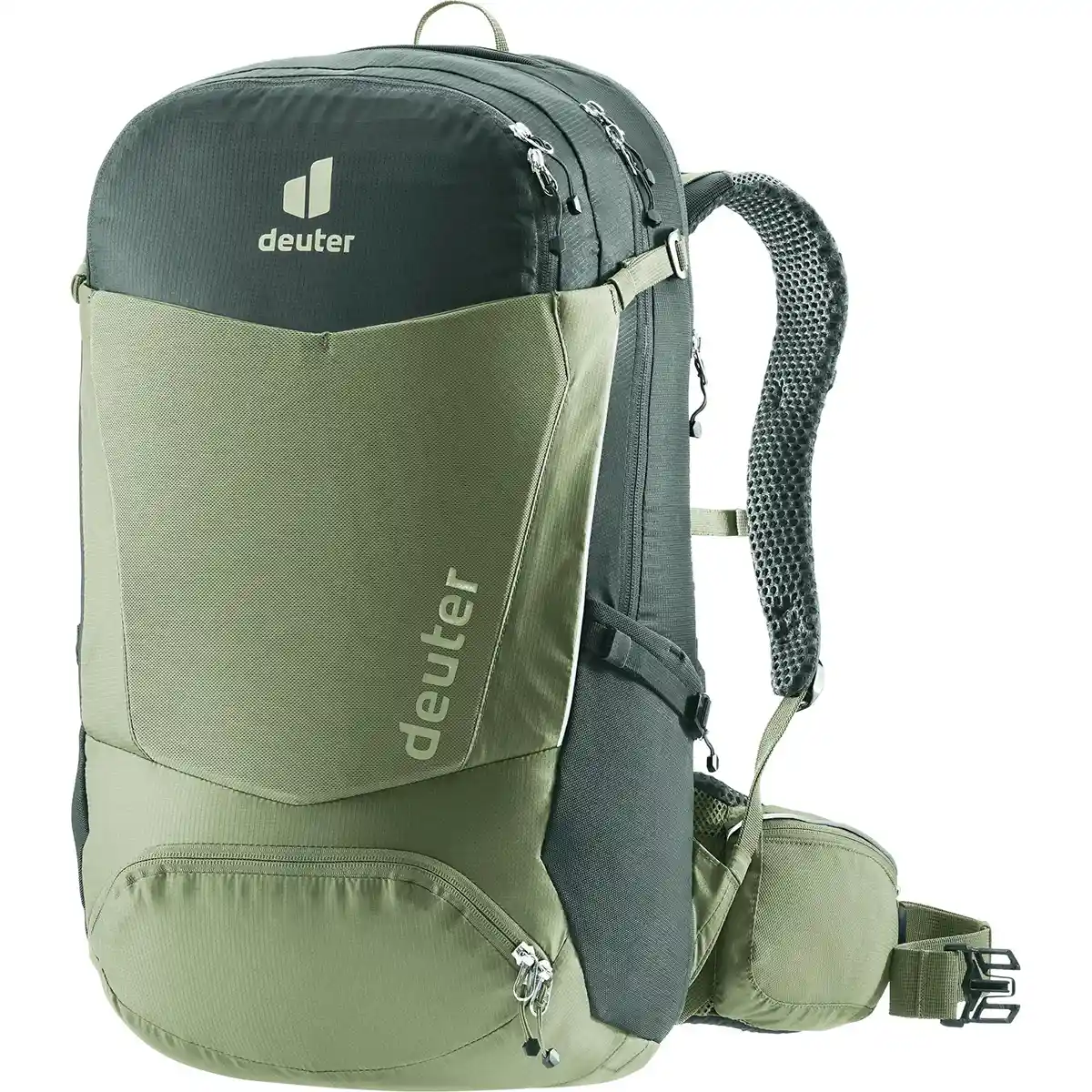 Der deuter Trans Alpine Pro 28 Rucksack in Grün bietet mehrere Fächer und verstellbare, gepolsterte Gurte - perfekt für Alpenüberquerungen oder Mountainbike-Touren.