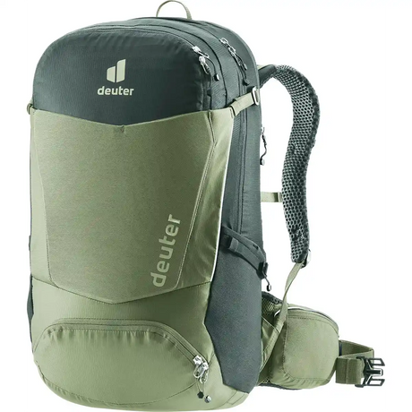 Der deuter Trans Alpine Pro 28 Rucksack in Grün bietet mehrere Fächer und verstellbare, gepolsterte Gurte - perfekt für Alpenüberquerungen oder Mountainbike-Touren.