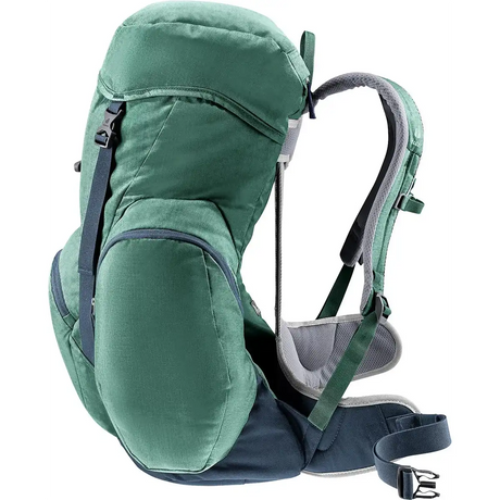 Der deuter Gröden 30 SL Wanderrucksack in grün ist mit gepolsterten Trägern, Hüftgurt, Sitzfläche und Aircomfort-Rückensystem für Belüftung und Komfort ausgestattet - perfekt als 30L Damen Wanderrucksack zum Wandern. Seitenprofil abgebildet.