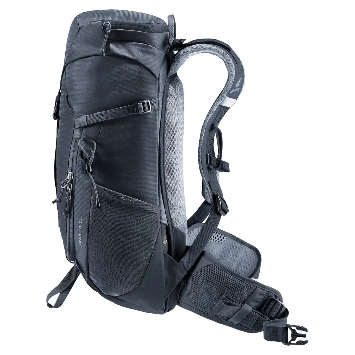 Der deuter DEUTER Trail 16 SL Wanderrucksack in schwarz mit gepolsterten Schultergurten, mehreren Reißverschlusstaschen und einem Netzhüftgurt ist ideal für Frauenwanderungen oder Klettersteige und bietet Komfort und Style wie das Original.