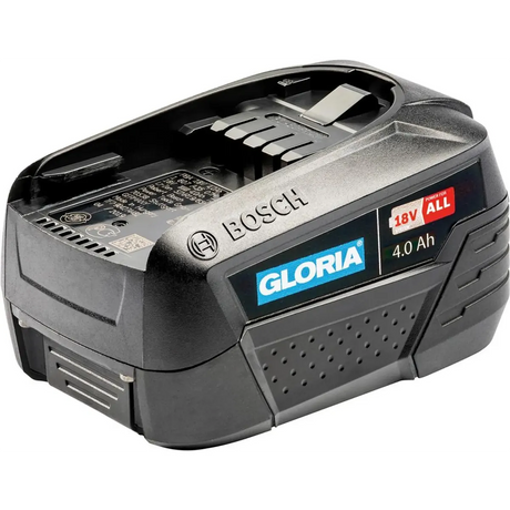 Grey Gloria GLORIA 18 V, 4,0 Ah Ersatzakku – wiederaufladbarer Akku mit Beschriftung und gut sichtbaren Anschlüssen an der Oberseite, ausgestattet mit fortschrittlicher Lithium-Ionen-Akku-Technologie und kompatibel mit dem Bosch 18 V „Power for All“-System.