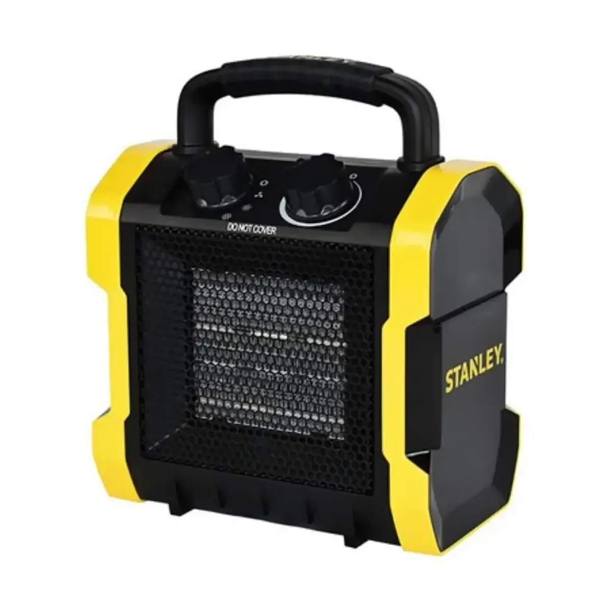 Das Stanley ST-222A-240-E Elektroheizgerät in Schwarz ist ein tragbarer Raumheizer mit einem praktischen Tragegriff und zwei Bedienknöpfen an der Oberseite. Es ist mit effizienten PTC-Keramik-Heizelementen ausgestattet, die für schnelle und gleichmäßige Wärme sorgen – ideal als industrieller Heizlüfter für Werkstätten, Garagen oder Büros.