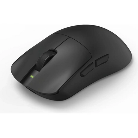 Die uRage Reaper 820 Gaming-Maus - Schwarz von uRage ist mit seitlichen Tasten, einem Pixart Sensor und einer grünen LED-Anzeige ausgestattet und wird auf einem weißen Hintergrund gezeigt.