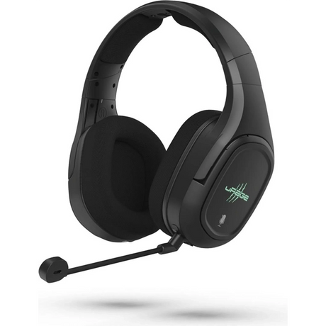 Das uRage SoundZ 920 Gaming-Headset von uRage verfügt über ein schwarzes, kabelloses Over-Ear-Design, ein integriertes Mikrofon, ein leuchtendes Upgrade-Logo auf der Ohrmuschel und einen unvergleichlichen DTS Headphone:X 2.0-Sound.