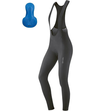 Die Gonso Sitivo TI BIB Frauen Fahrradhose in Größe 40, schwarz, verfügt über Schulterträger und ein blaues SITIVO Sitzpolster-perfekt als Thermo-Trägerhose Damen Radhose Winter für kaltes Wetter Radfahren.