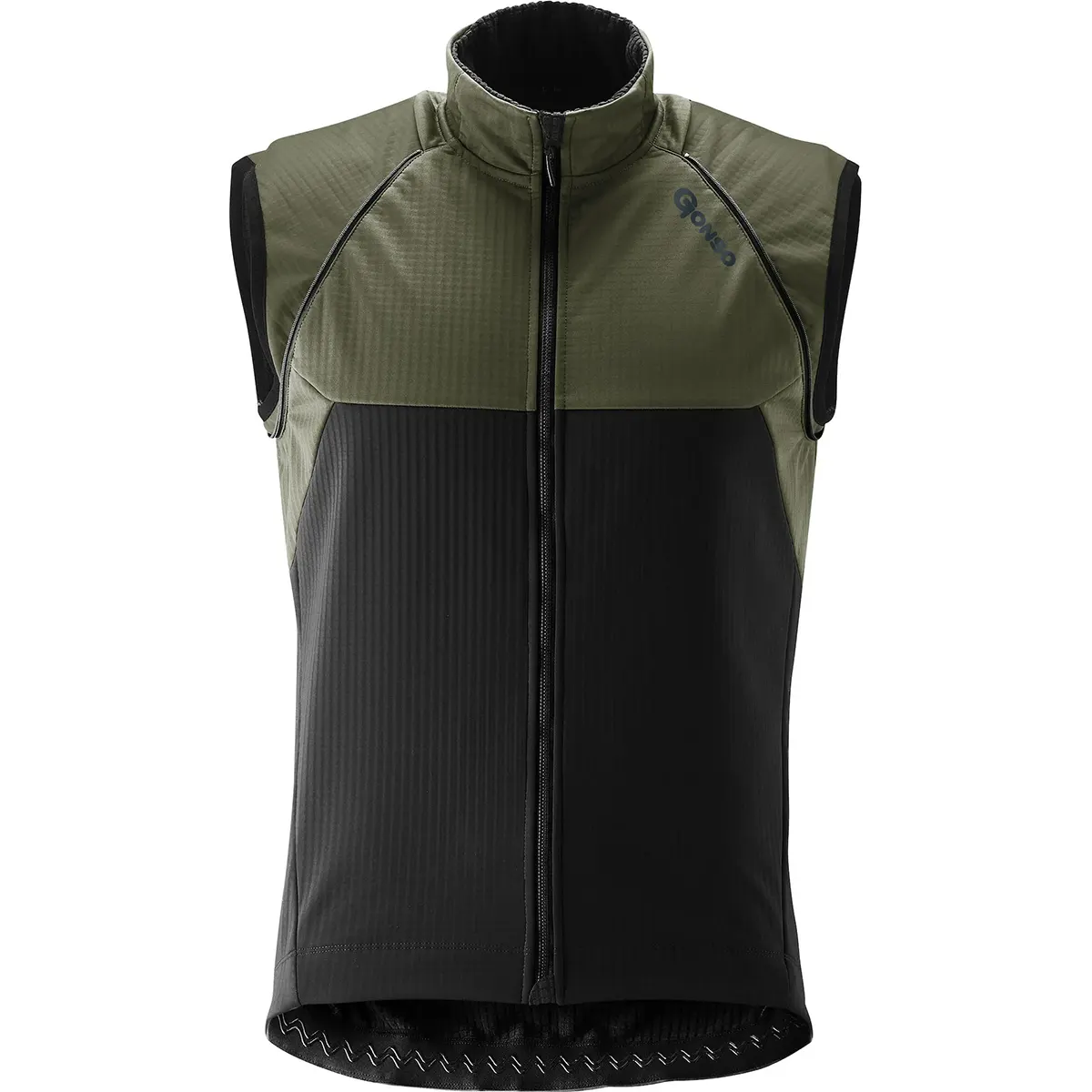 Die GONSO Canosio Fahrradjacke in Größe M - schwarz, von Gonso, verfügt über einen hohen Kragen, einen Frontreißverschluss und ein dezentes Logo auf der Brust - ideal als Softshell-Jacke Herren zum Überziehen oder als MTB-Jacke Herren für Ihre nächste Tour.