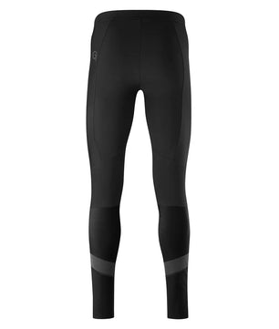 Rückenansicht der Gonso Essential Tight Radhose in Größe M, schwarz-eine schwarze Radtight von Gonso mit dezenten Nahtverläufen, die vielseitigen winddichten Komfort für Ihre Fahrten bietet.