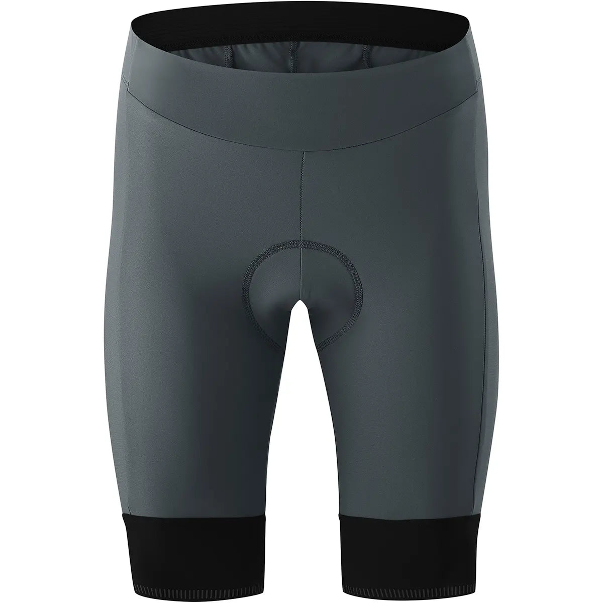 Die Gonso Sitivo Radhose in Größe 38 (grau) hat einen gepolsterten Sitz und schwarze Beinabschlüsse für mehr Komfort und ist auf weißem Hintergrund abgebildet.