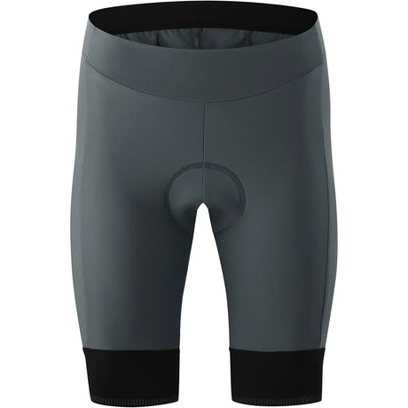 Die Gonso Sitivo Radhose in Größe 38 (grau) hat einen gepolsterten Sitz und schwarze Beinabschlüsse für mehr Komfort und ist auf weißem Hintergrund abgebildet.