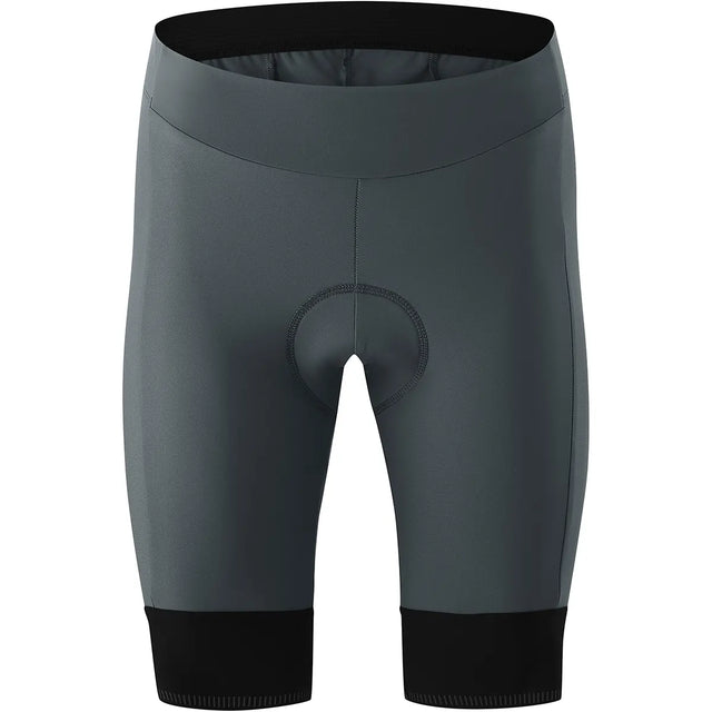 Die Gonso Sitivo Radhose in Größe 38 (grau) hat einen gepolsterten Sitz und schwarze Beinabschlüsse für mehr Komfort und ist auf weißem Hintergrund abgebildet.