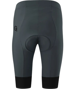 Gonso Sitivo Radhose in Größe 38 und Grau, mit Poron-Sitzpolster und schwarzen Beinabschlüssen, Damen-Radhose von hinten auf weißem Hintergrund.