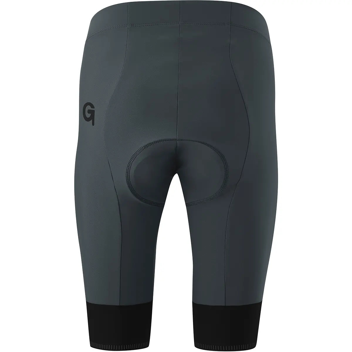 Gonso Sitivo Radhose in Größe 38 und Grau, mit Poron-Sitzpolster und schwarzen Beinabschlüssen, Damen-Radhose von hinten auf weißem Hintergrund.