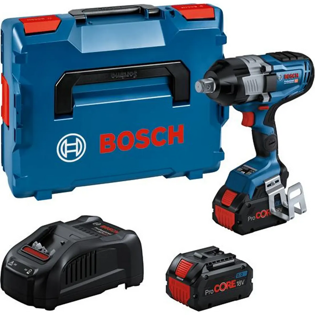 Das Bosch Professional GDS 18V-1600 HC Drehschlagschrauber-Kit enthält einen Tragekoffer, ein Ladegerät und einen 18V-Akku. Er verfügt über die BITURBO Brushless-Technologie für starke Leistung und ist mit dem 18V-Akkusystem kompatibel.