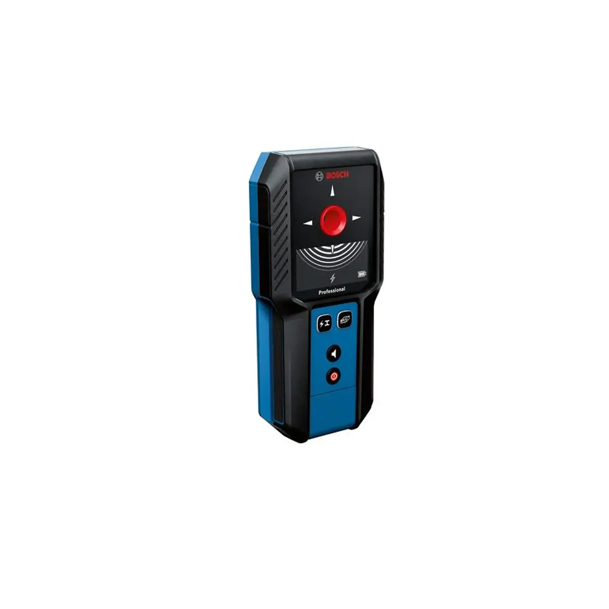 Das Ortungsgerät Bosch Professional GMS 120-27 in Blau ist ein Wandscanner mit Digitalanzeige und Tasten von Bosch, der zum Aufspüren von Metall, Holz oder Rohrleitungen in Wänden dient.