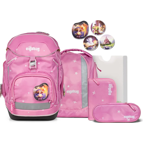 Das ergobag Pack Set Schulrucksack-Set "WolkenzauBär" (6-teilig) von ergobag sorgt mit stylischen Sternenmustern, thematischen Accessoires und lustigen Aufnähern für ein ergonomisches und modisches Schulranzenerlebnis.