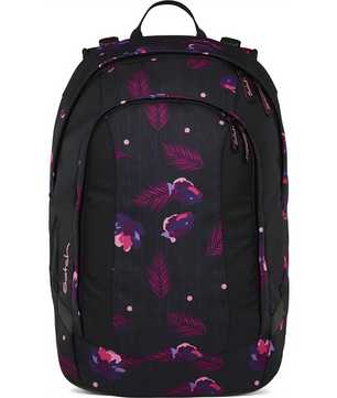 Die Satch Air (2025) Schulranzen - mystic nights haben ein lila und rosa Blumenblattmuster, eine Reißverschlusstasche auf der Vorderseite, einen Griff an der Oberseite und sind leicht - ideal für den täglichen Gebrauch.