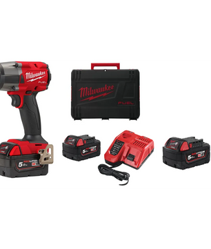 Der Milwaukee M18 FMTIW2F12-502X Schlagschrauber in Rot überzeugt mit 881 Nm Drehmoment, kompakter Bauweise und hoher Leistung. Im Lieferumfang enthalten: 2 Akkus, Ladegerät und Transportkoffer.