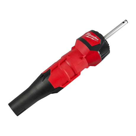 Der rote Milwaukee M18 FOPH-BA Gebläseaufsatz verfügt über eine Metalldüse und ist mit dem Milwaukee QUIK-LOK-System für eine schnelle Befestigung kompatibel – ideal für den Einsatz mit dem Elektrowerkzeug M18 FOPH-BA.