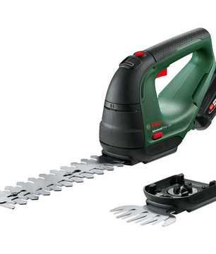 Das Bosch AdvancedShear 18V-10 Akku-Gras- und Strauchscheren-Set in Grün ist eine kabellose Heckenschere mit zwei Messern, die zum 18V POWER FOR ALL-System gehört.