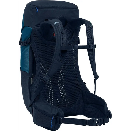 Der Vaude Brenta 24 Wanderrucksack in Blau bietet dank Netzrücken, gepolsterten Schulterträgern und nach außen gerichtetem Hüftgurt hohen Komfort und Funktionalität - ideal für Tagestouren jeder Art.