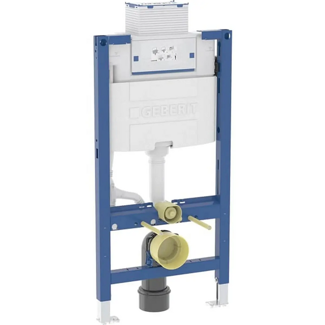 Geberit Duofix 98 cm Element für Wand-WC – weiß: Wand-WC-Rahmen mit integriertem weißem Spülkasten, Rohrleitungen und Befestigungsmaterial; mit blauem Metallrahmen – kompatibel mit den Systemen Geberit Duofix und Unterputz-Spülkasten für Wand-WC-Omega-Installationen. Marke: Geberit.