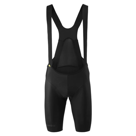 Die GONSO Ride Miles Bib Circle Long M Radhose in Schwarz, Größe XL, von Gonso ist ideal für lange Strecken, nachhaltig entwickelt und wird vor weißem Hintergrund präsentiert.