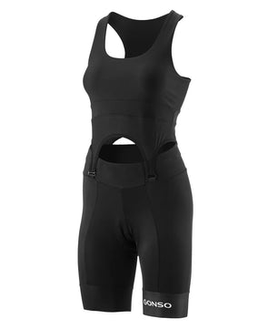 Das Gonso Essential Bra Set W Radunterwäsche in Größe 34, schwarz, von Dealoase verfügt über ein bequemes Sitzpolster und GONSO-Logo, perfekt für Damen Radfahrerinnen.