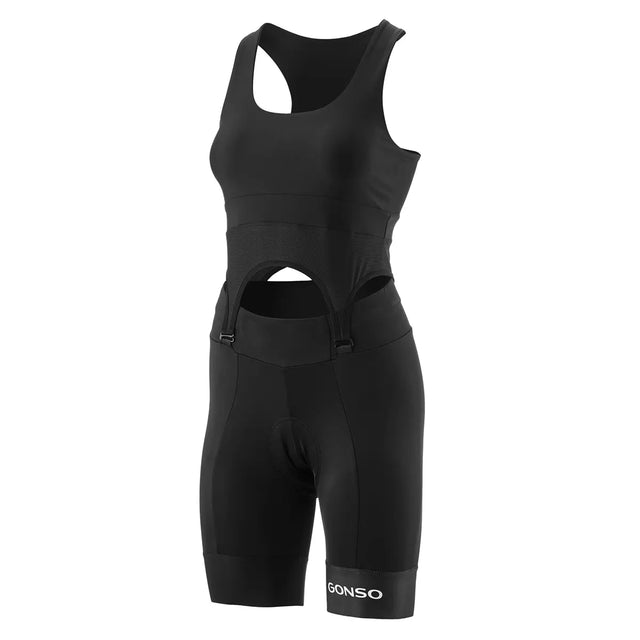Das Gonso Essential Bra Set W Radunterwäsche in Größe 34, schwarz, von Dealoase verfügt über ein bequemes Sitzpolster und GONSO-Logo, perfekt für Damen Radfahrerinnen.