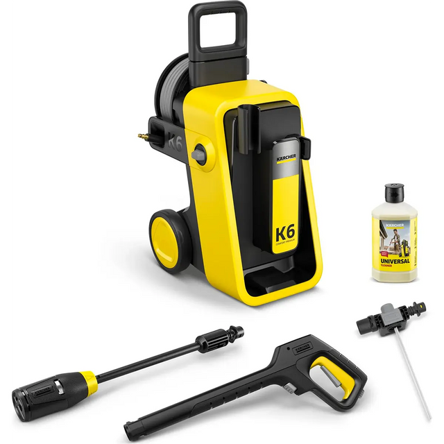 Der gelbe Kärcher K 6 Comfort Premium Hochdruckreiniger wird mit einem Schlauch, einer Spritzpistole, einem Stiel und einem Reinigungsmittelbehälter geliefert. Dieser leistungsstarke Hochdruckreiniger von Kärcher ist mit einem wassergekühlten Motor ausgestattet und liefert bis zu 160 bar für eine hervorragende Reinigungsleistung.