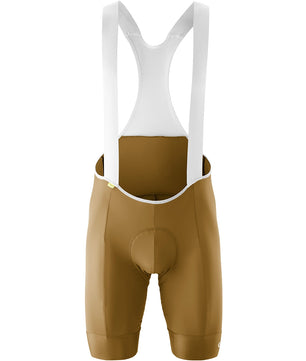 Die Gonso Essential Bib Kit M Radhose in braun, Größe L, für Herren hat weiße Schulterträger und ist ideal für Rennradtouren. Abgebildet auf weißem Hintergrund. Marke: Gonso.