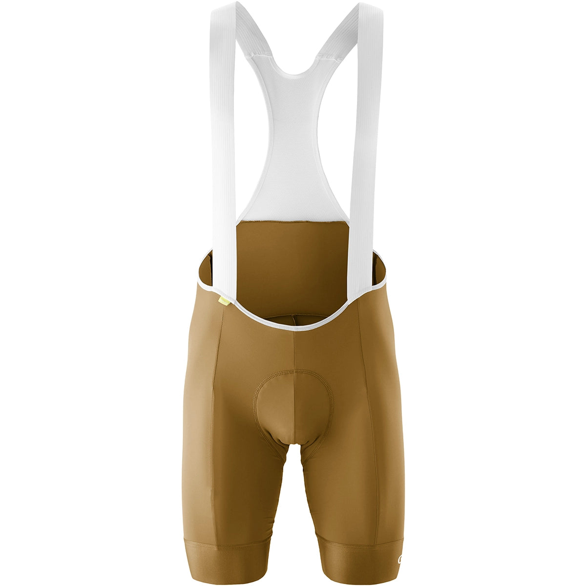 Die Gonso Essential Bib Kit M Radhose in braun, Größe L, für Herren hat weiße Schulterträger und ist ideal für Rennradtouren. Abgebildet auf weißem Hintergrund. Marke: Gonso.