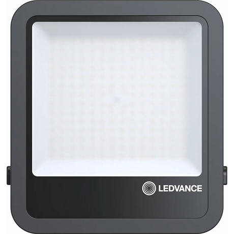 Der Ledvance FL150P100W15KLM840.b LED-Fluter in Schwarz mit mattweißer Abdeckung und LEDVANCE-Branding ist ideal für eine Vielzahl von Beleuchtungsanwendungen.