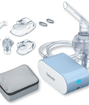 Das Beurer IH 60 Inhalationsset – blau enthält Maskenaufsätze, Schläuche und eine Tragetasche und ist kompakt – ideal für eine wirksame Inhalationstherapie zu Hause oder unterwegs.