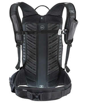 Der Evoc FR Lite Race 10L M/L Fahrradrucksack in grau verfügt über ein gepolstertes Netz-Rückenteil, Schultergurte und einen Hüftgurt - perfekt für Enduro-Rennen, hier in der Rückenansicht.