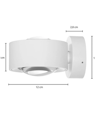 Die weiße, an der Wand montierte LED-Wandleuchte „Arcchio Rotari“ mit abgerundeten Kanten, abgebildet mit den angegebenen Maßen in Zentimetern, sorgt für energieeffiziente Beleuchtung und vereint elegantes Design mit außergewöhnlichen Energieeinsparungen der Marke Arcchio.