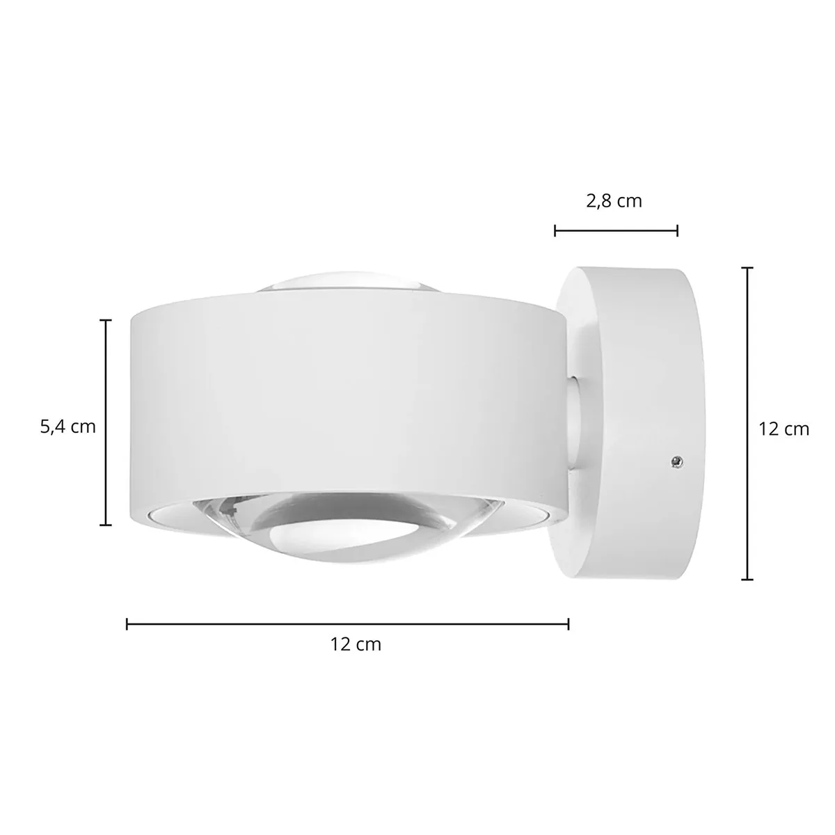Die weiße, an der Wand montierte LED-Wandleuchte „Arcchio Rotari“ mit abgerundeten Kanten, abgebildet mit den angegebenen Maßen in Zentimetern, sorgt für energieeffiziente Beleuchtung und vereint elegantes Design mit außergewöhnlichen Energieeinsparungen der Marke Arcchio.