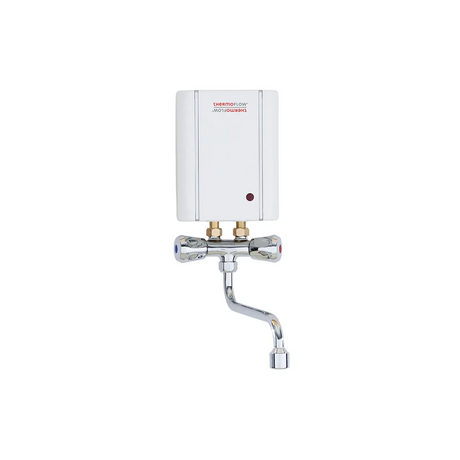 Der Thermoflow ELEX35ARM Durchlauferhitzer mit Armatur in Weiß ist ein über einer Zweigriffarmatur montierter Durchlauferhitzer, ideal für die effiziente Warmwasserbereitung.