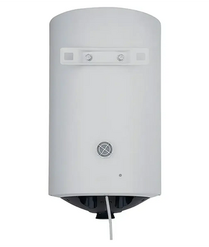 Der Thermoflow DS 50 Warmwasserspeicher – weiß ist ein druckfester Wandspeicher mit einem Fassungsvermögen von 50 Litern, der an der Wand montiert ist und von vorne betrachtet sichtbare Kabel am unteren Rand aufweist. Dieser Warmwasserspeicher stammt vom Hersteller Thermoflow.