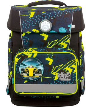 Das School-Mood Champion MAXX Schulranzen-Set 7-teilig "Elias" von School-Mood besticht durch ein blau-schwarzes Design mit neongelben Akzenten, einer Rennwagengrafik und ergonomischem Komfort für den Schulalltag.
