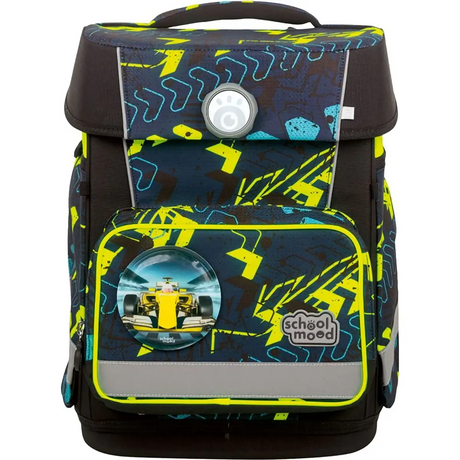 Das School-Mood Champion MAXX Schulranzen-Set 7-teilig "Elias" von School-Mood besticht durch ein blau-schwarzes Design mit neongelben Akzenten, einer Rennwagengrafik und ergonomischem Komfort für den Schulalltag.