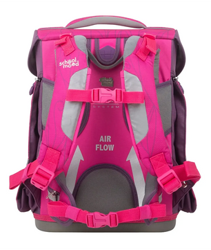 Das School-Mood Champion MAXX Schulranzen-Set 7-teilig "Luisa" von School-Mood in knalligem Pink und Lila, gepolsterte Träger, Air Flow Rückenbeschriftung - ein ergonomischer Rucksack perfekt für Grundschüler.
