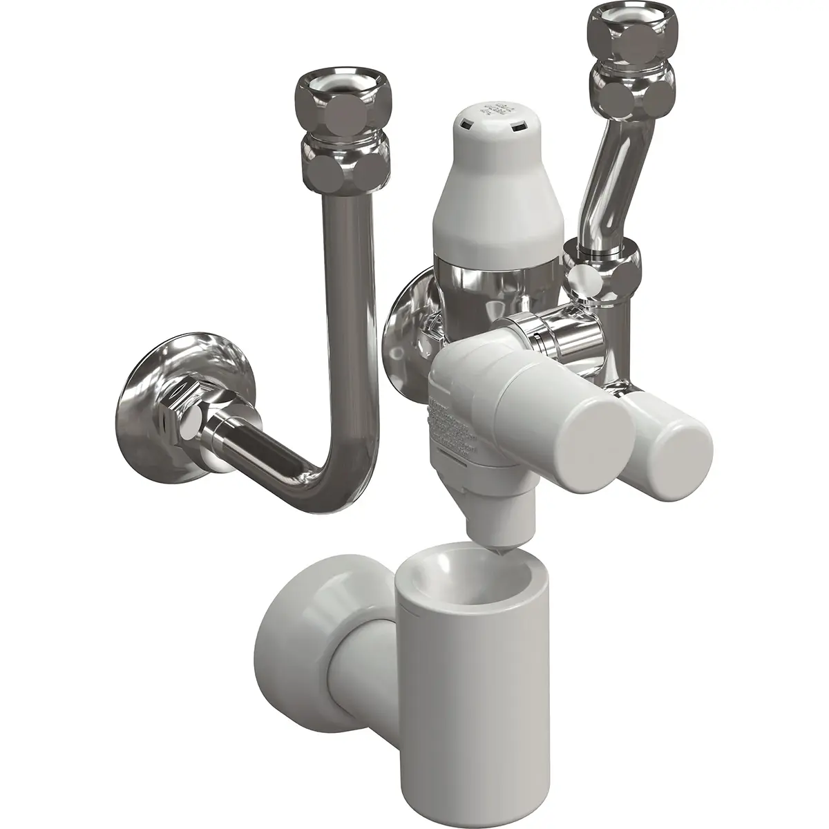 Thermoflow SGKV40 Sicherheitsgruppe mit Druckreduktionsventil in Weiß, geeignet für sichere Installation an Urinalen oder Toiletten, kompatibel mit Membran-Sicherheitsventil-Systemen.