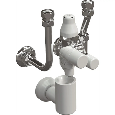 Thermoflow SGKV40 Sicherheitsgruppe mit Druckreduktionsventil in Weiß, geeignet für sichere Installation an Urinalen oder Toiletten, kompatibel mit Membran-Sicherheitsventil-Systemen.